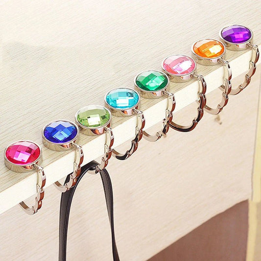 Functional Elegant Crystal Alloy Foldable Handbag Hook | Portable Purse Hanger | Non - Slip | Multicolor - LUCKY FIG