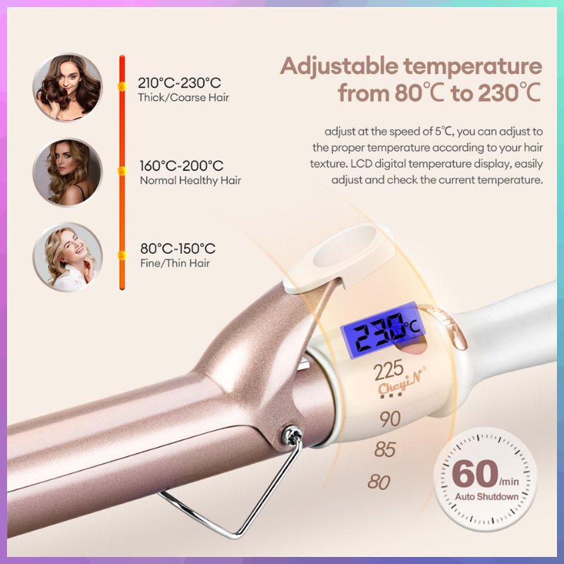 Professional Ceramic Curling and Wave Iron with Adjustable Temperature - LUCKY FIG